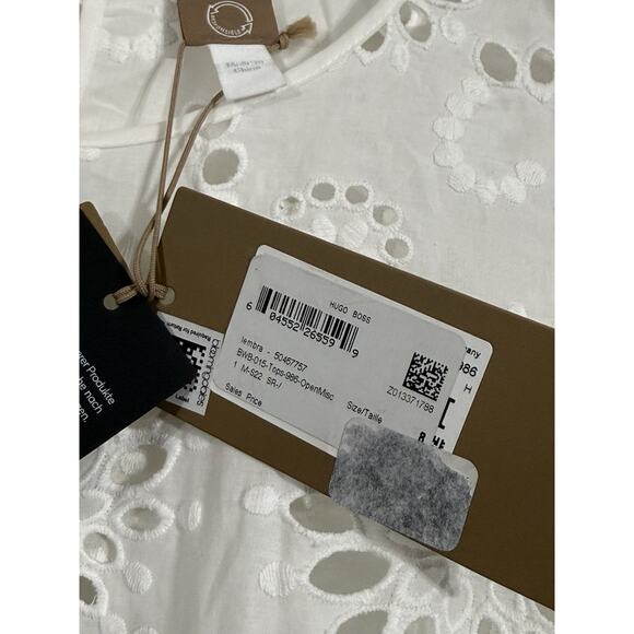 New BOSS Hugo Boss Womens White Iembra Flutter Eyelet Top Blouse Shirt Size 8 - Picture 4 of 4